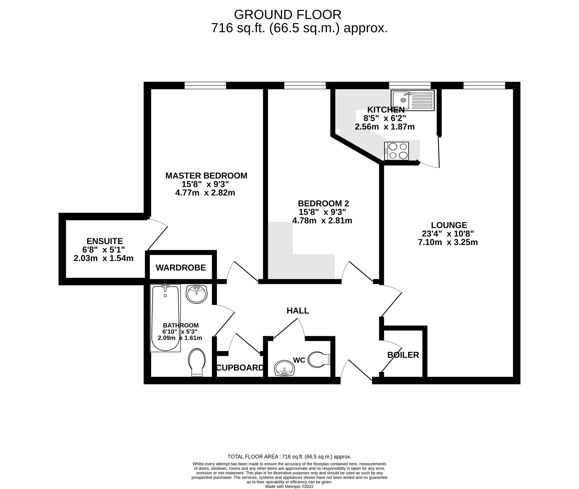 Floorplan of 2 bedroom  Flat for sale, Holmbush Court, Queens Crescent, Hampshire, PO5