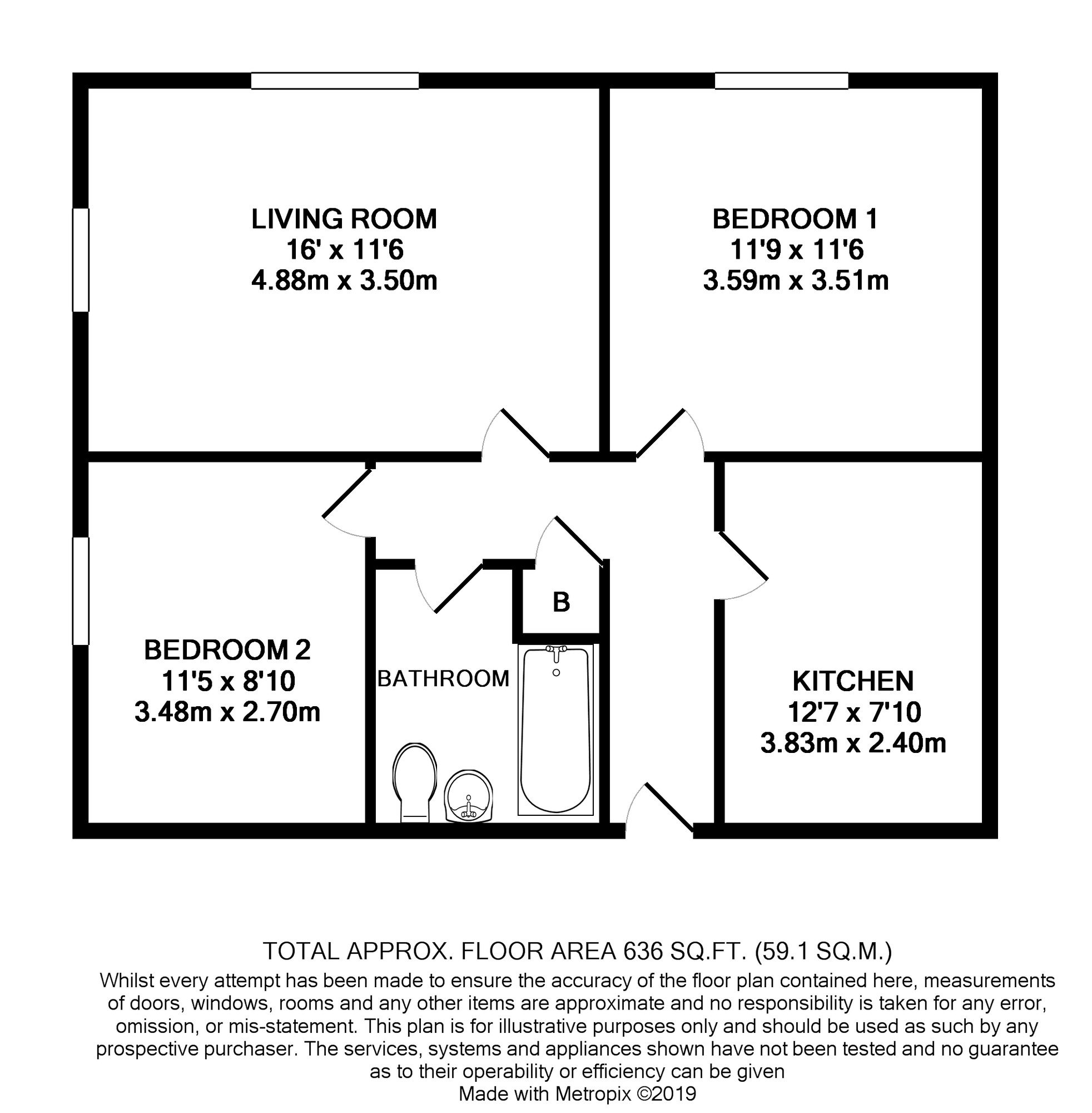 Floorplan of 2 bedroom  Flat for sale, Wilton Place, Southsea, Hampshire, PO5