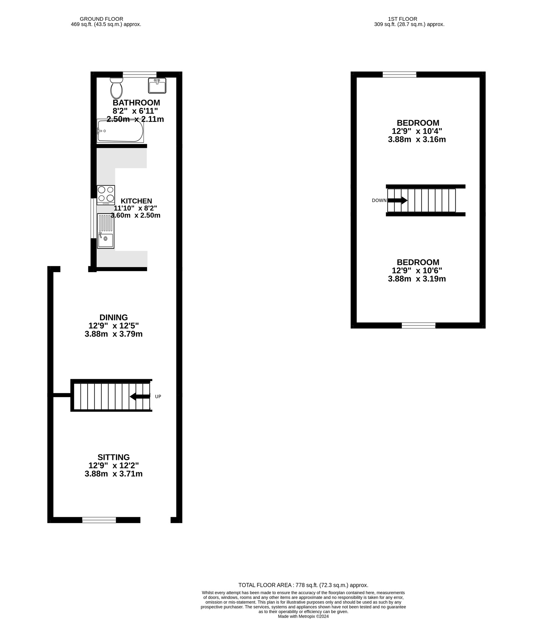Floorplan of 2 bedroom Mid Terrace House to rent, Glencoe Road, Portsmouth, PO1
