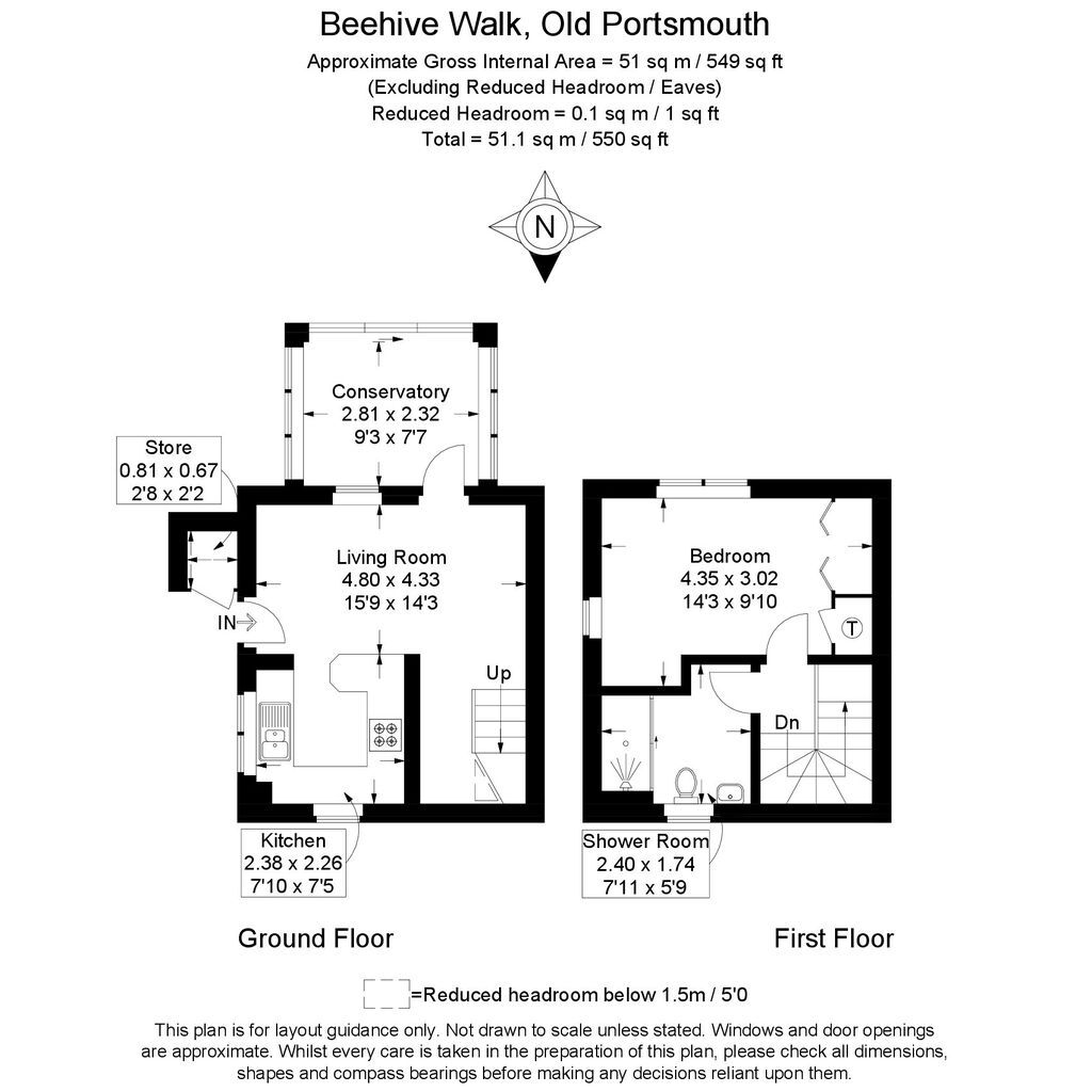 Floorplan of 1 bedroom End Terrace House for sale, Beehive Walk, Portsmouth, Hampshire, PO1