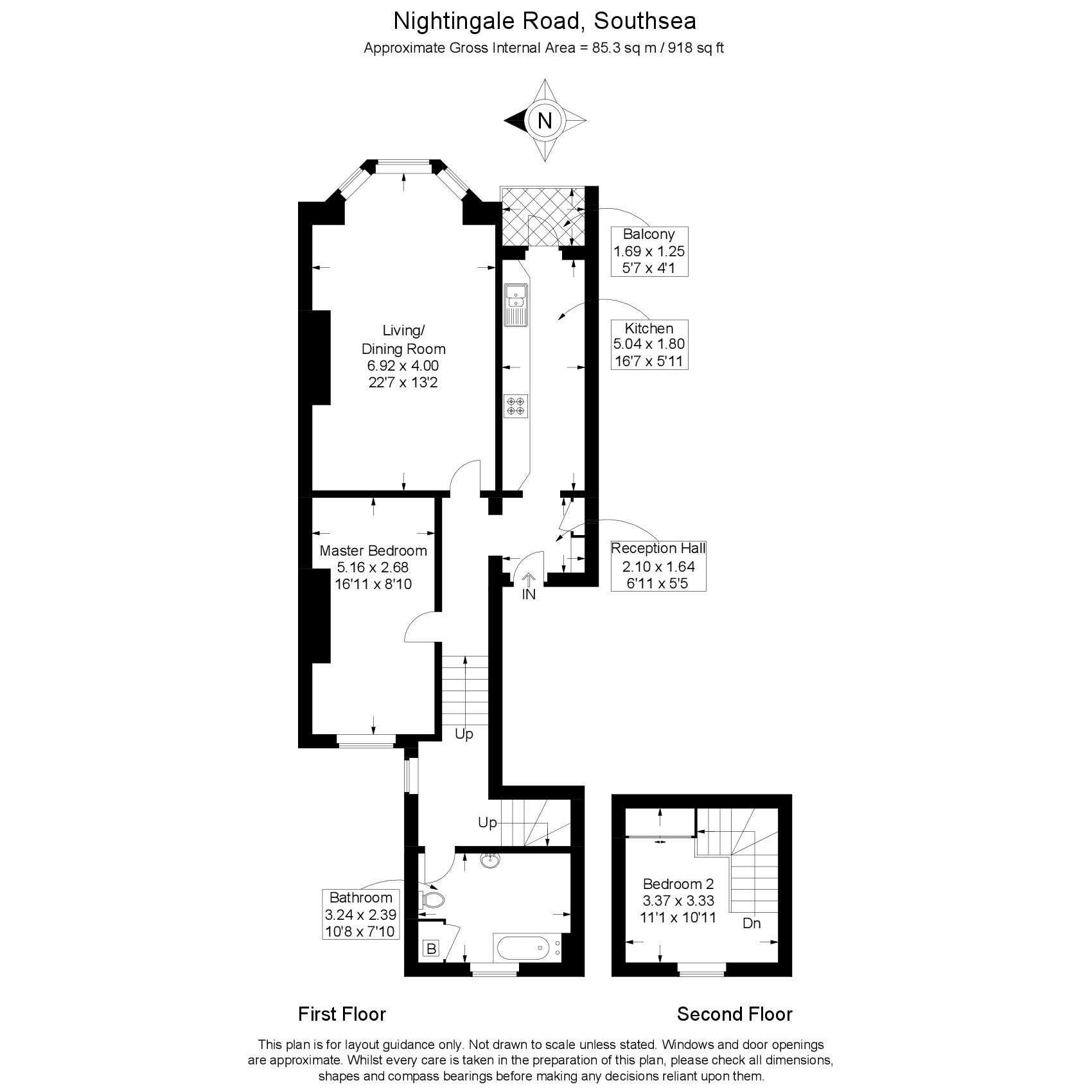 Floorplan of 2 bedroom  Flat for sale, Nightingale Road, Southsea, Hampshire, PO5