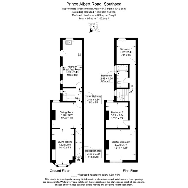 Floorplan of 3 bedroom Mid Terrace House for sale, Prince Albert Road, Southsea, Hampshire, PO4