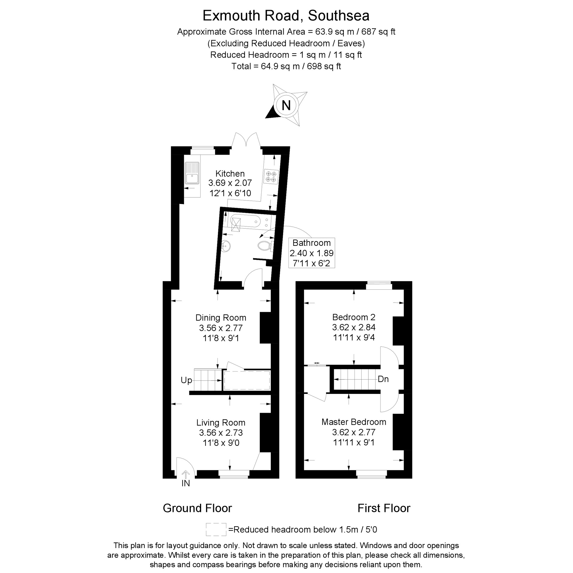 Floorplan of 2 bedroom Mid Terrace House for sale, Exmouth Road, Southsea, Hampshire, PO5