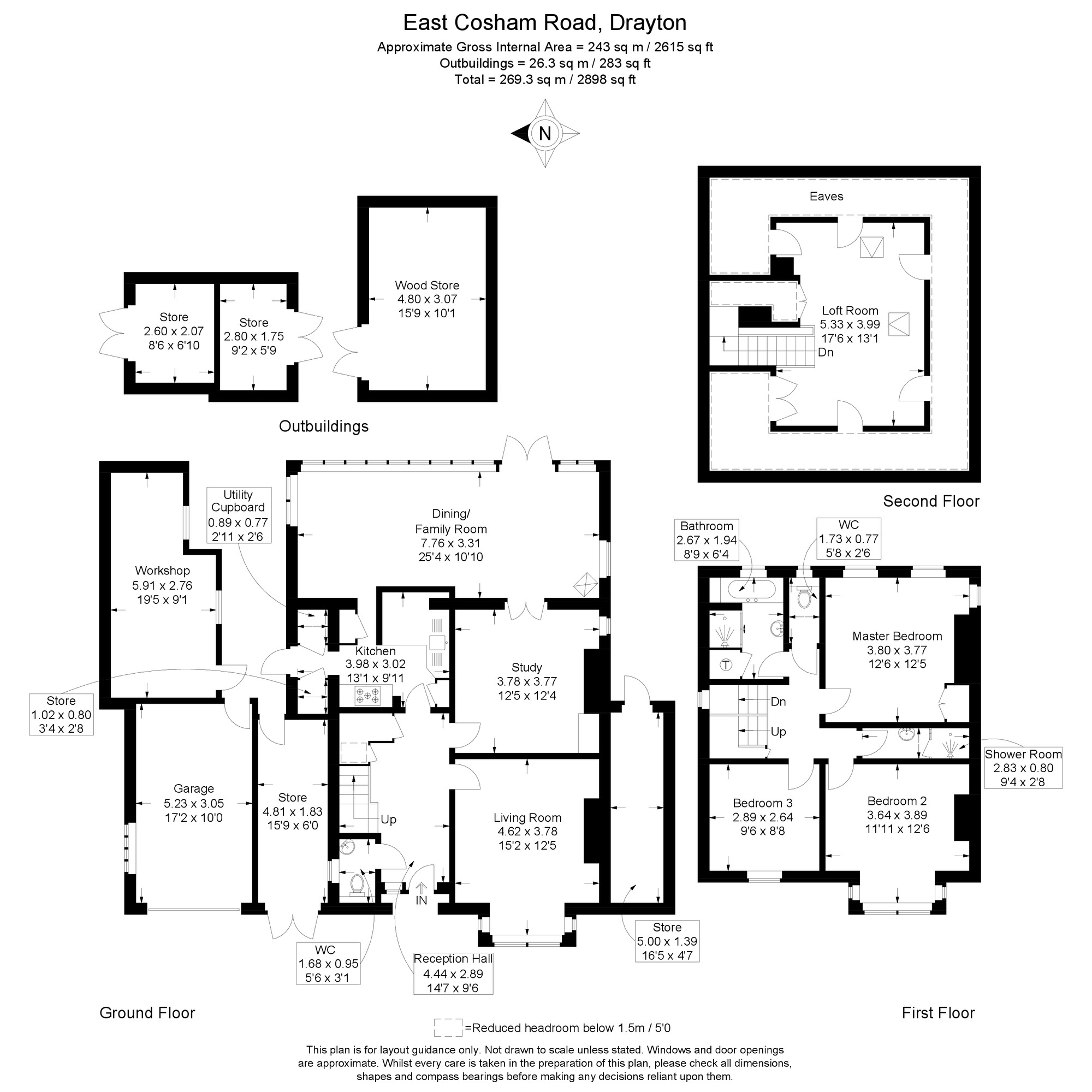 Floorplan of 3 bedroom Detached House for sale, East Cosham Road, Drayton, Hampshire, PO6