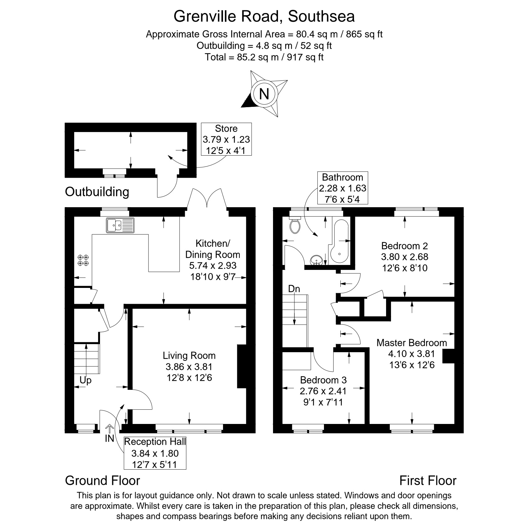 Floorplan of 3 bedroom Mid Terrace House for sale, Grenville Road, Southsea, Hampshire, PO4