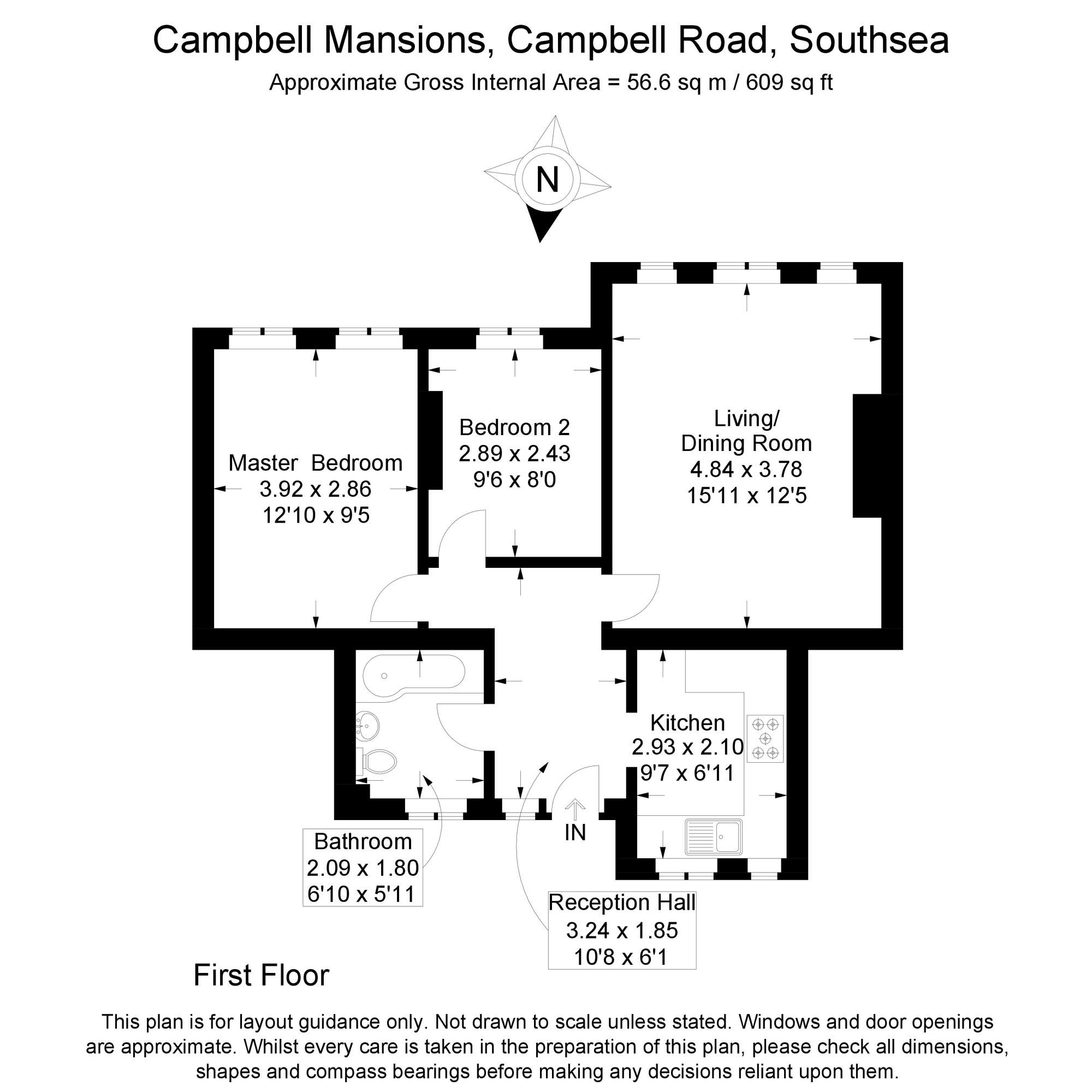 Floorplan of 2 bedroom Flat for sale, Campbell Road, Southsea, Hampshire, PO5