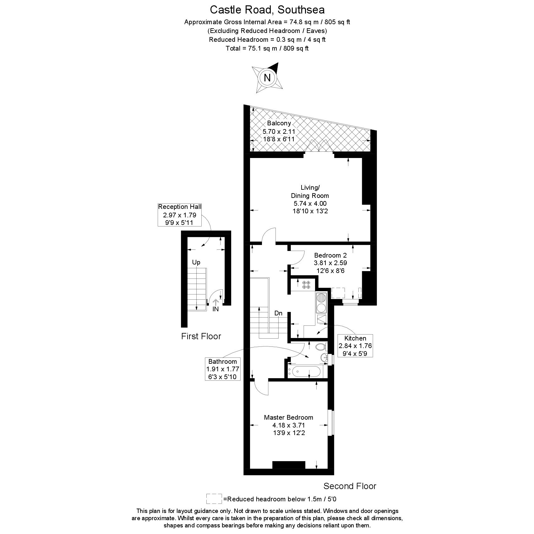 Floorplan of 2 bedroom Flat for sale, Castle Road, Southsea, Hampshire, PO5