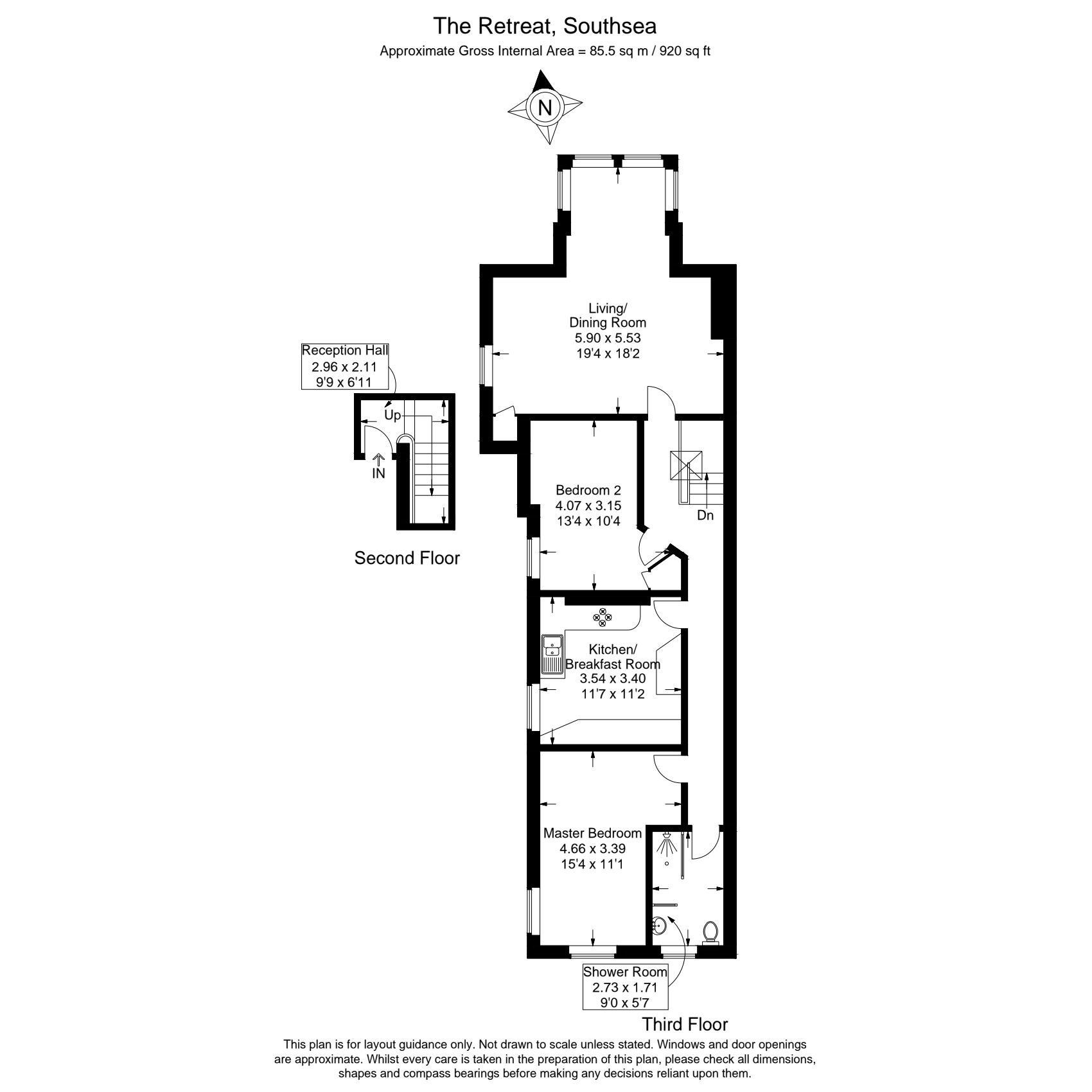 Floorplan of 2 bedroom Flat for sale, The Retreat, Southsea, Hampshire, PO5