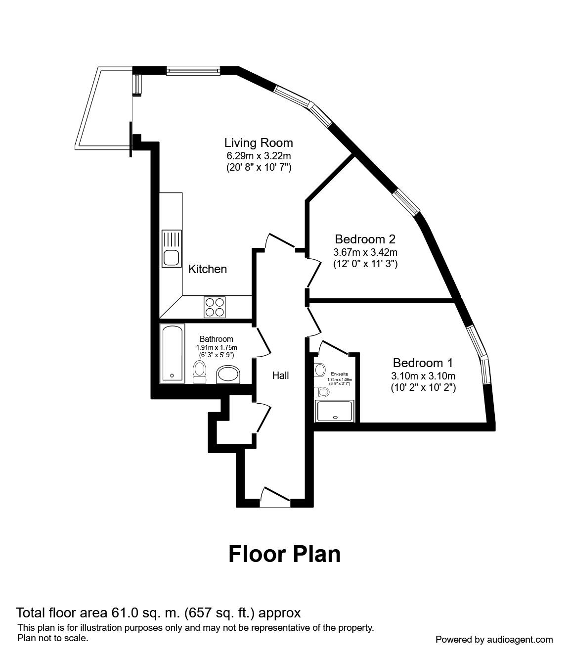 Floorplan of 2 bedroom  Flat to rent, Blue, Media City Uk, Salford, M50