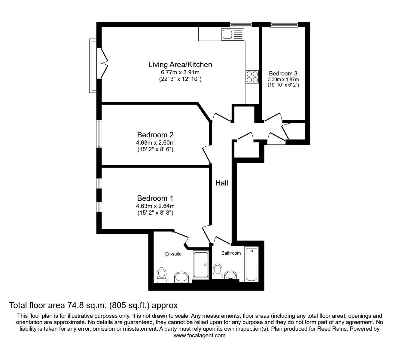 Floorplan of 3 bedroom  Flat for sale, Walker House, 6 Elmira Way, Salford, M5