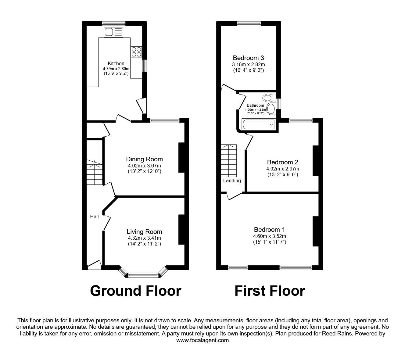 Floorplan of 3 bedroom End Terrace House to rent, Powell Street, Old Trafford, Manchester, M16