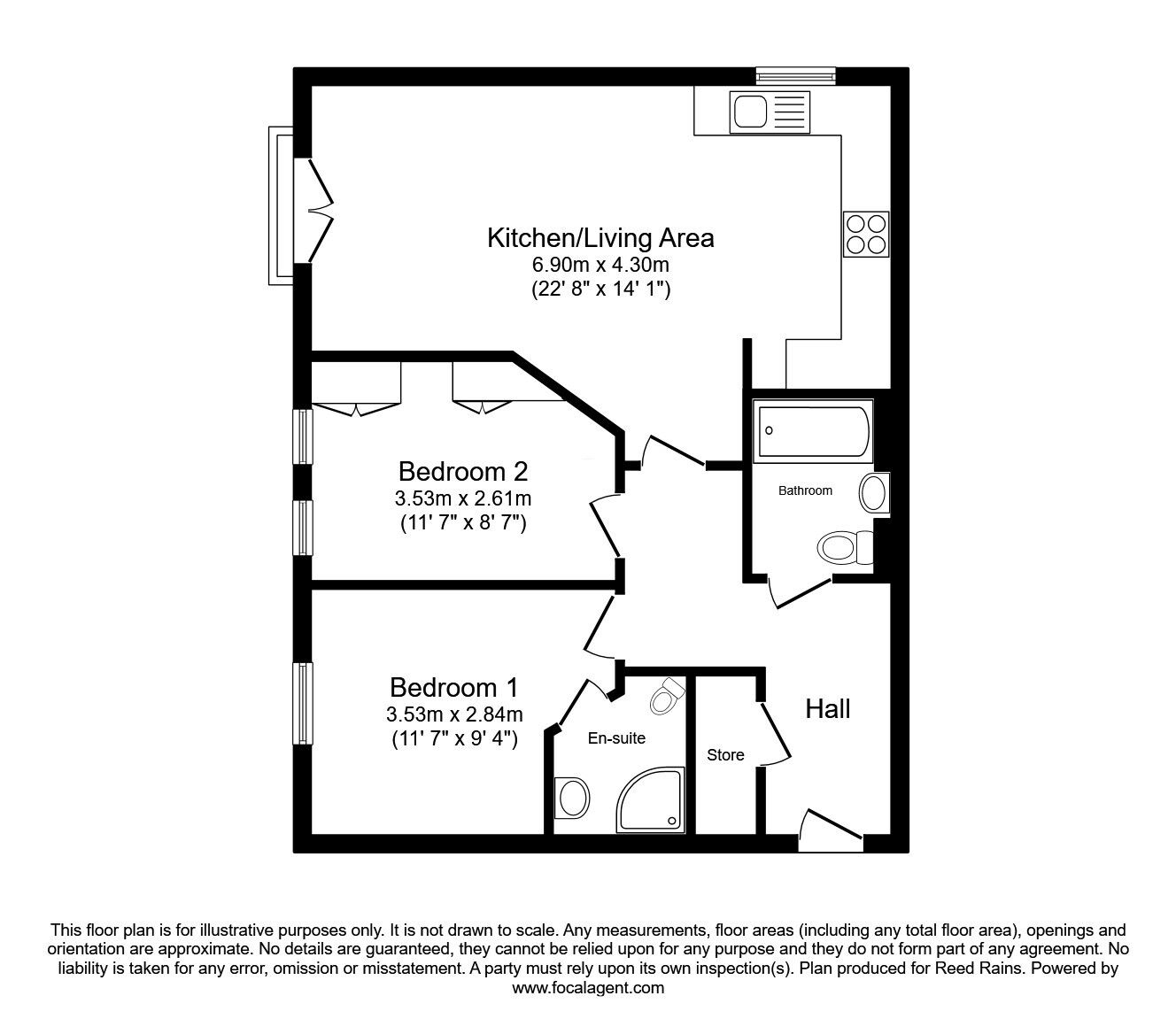 Floorplan of 2 bedroom  Flat to rent, Elmira Way, Salford, M5