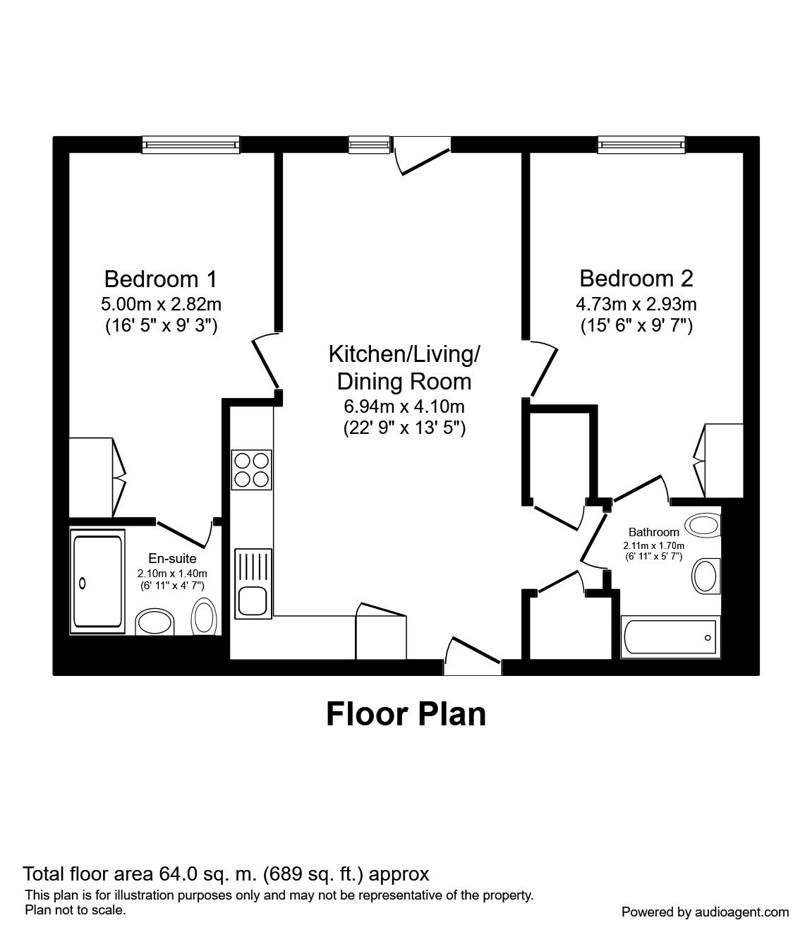 Floorplan of 2 bedroom Flat to rent, , Block C, Local Crescent Hulme St, Salford, M5