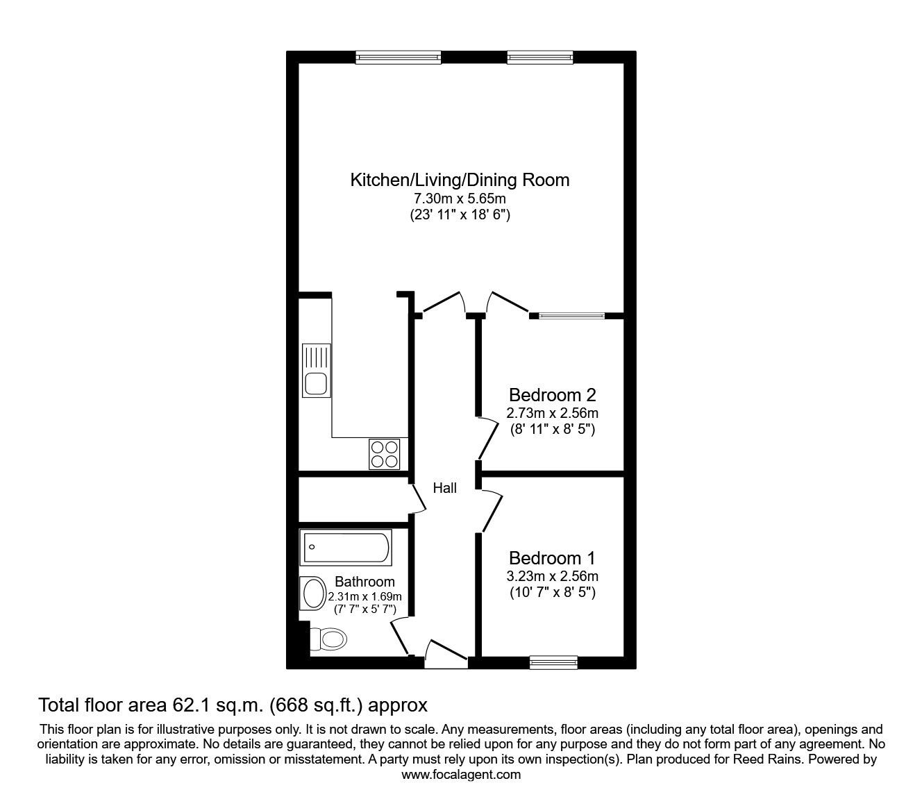 Floorplan of 2 bedroom  Flat to rent, Wilton Place, Salford, Greater Manchester, M3