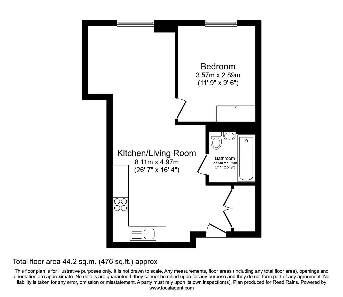 Floorplan of 1 bedroom Flat to rent, High Definition, Red, Salford, M50