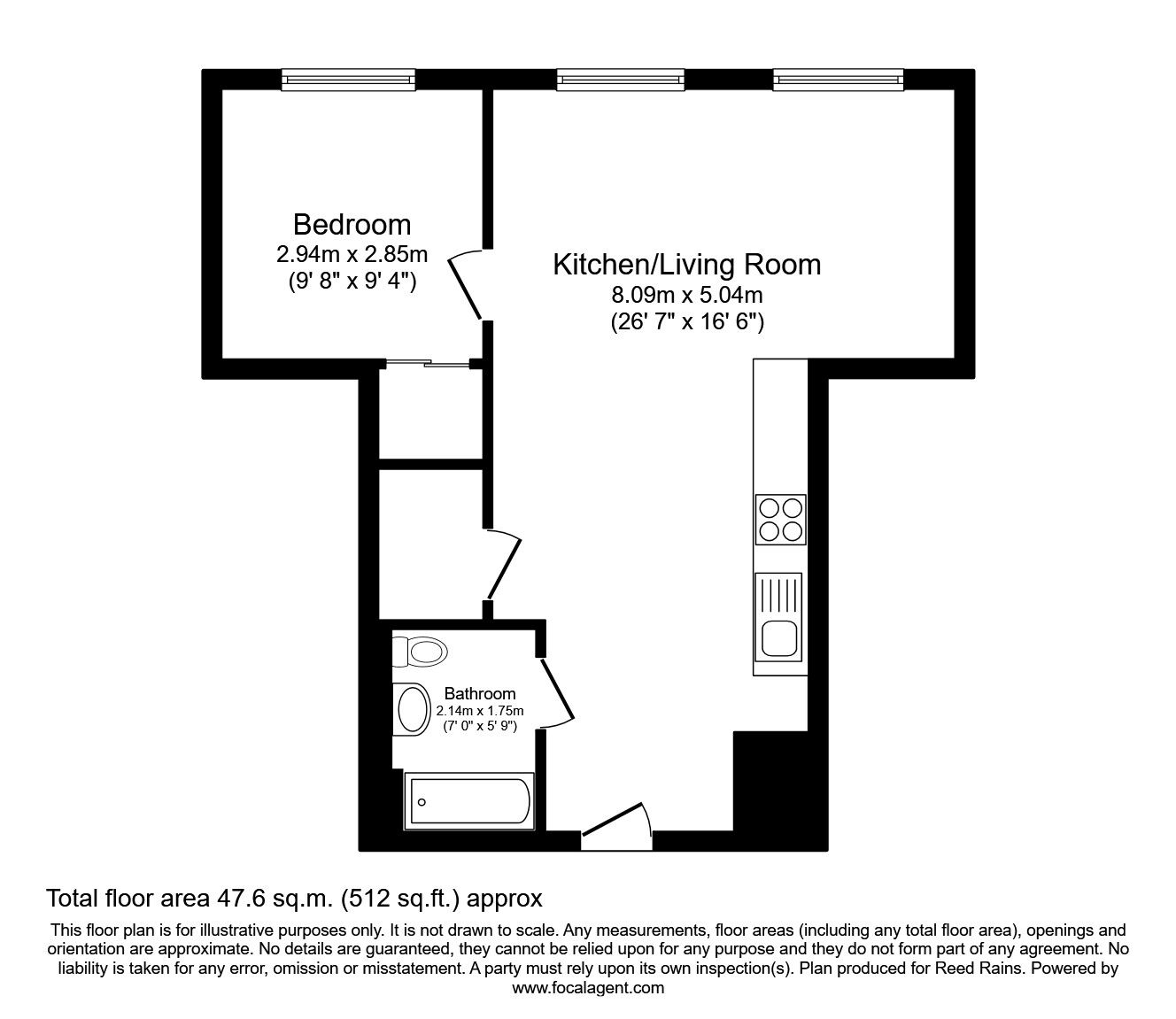 Floorplan of 1 bedroom Flat to rent, High Definition, Red, Salford, M50
