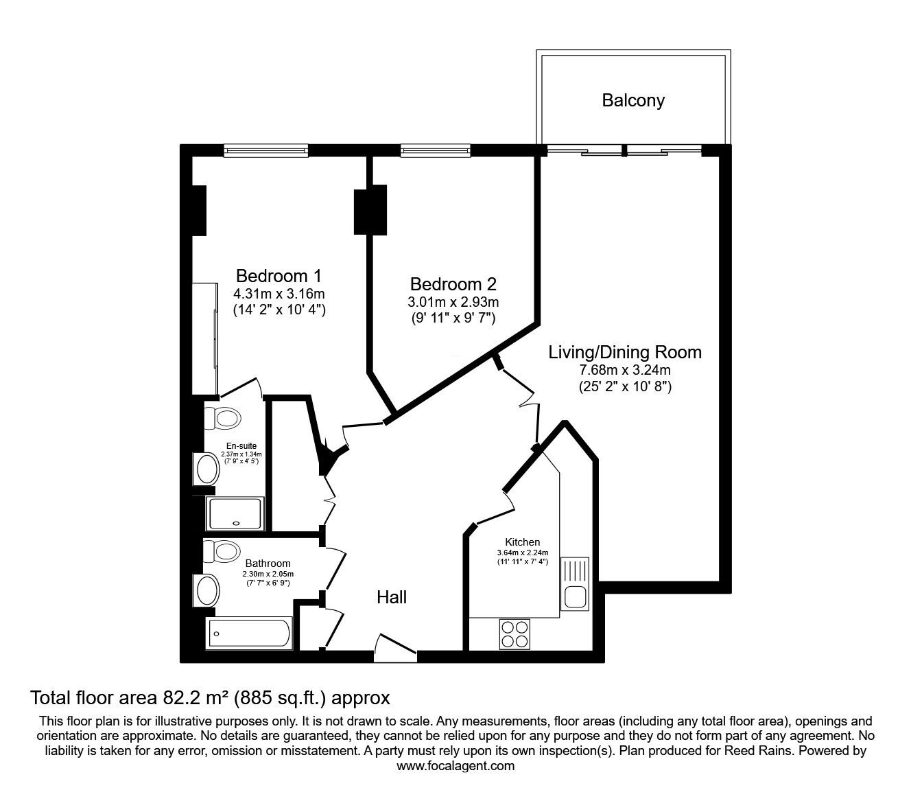 Floorplan of 2 bedroom Flat to rent, The Quays, Salford, Greater Manchester, M50