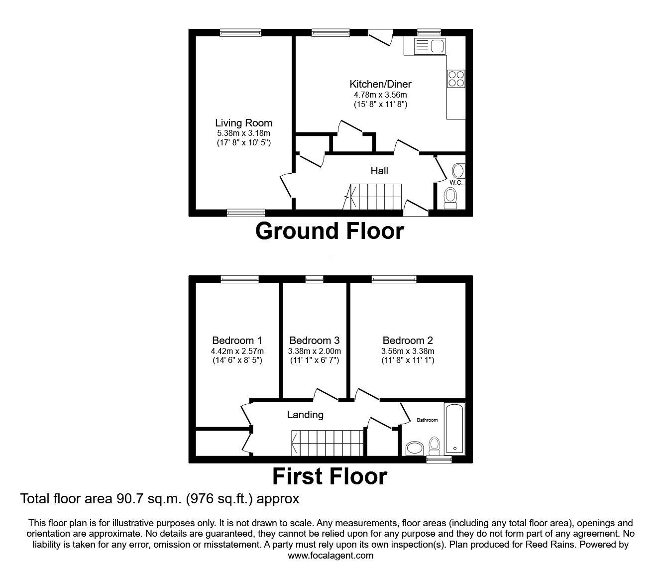 Floorplan of 3 bedroom End Terrace House for sale, Warwick Road South, Manchester, M16
