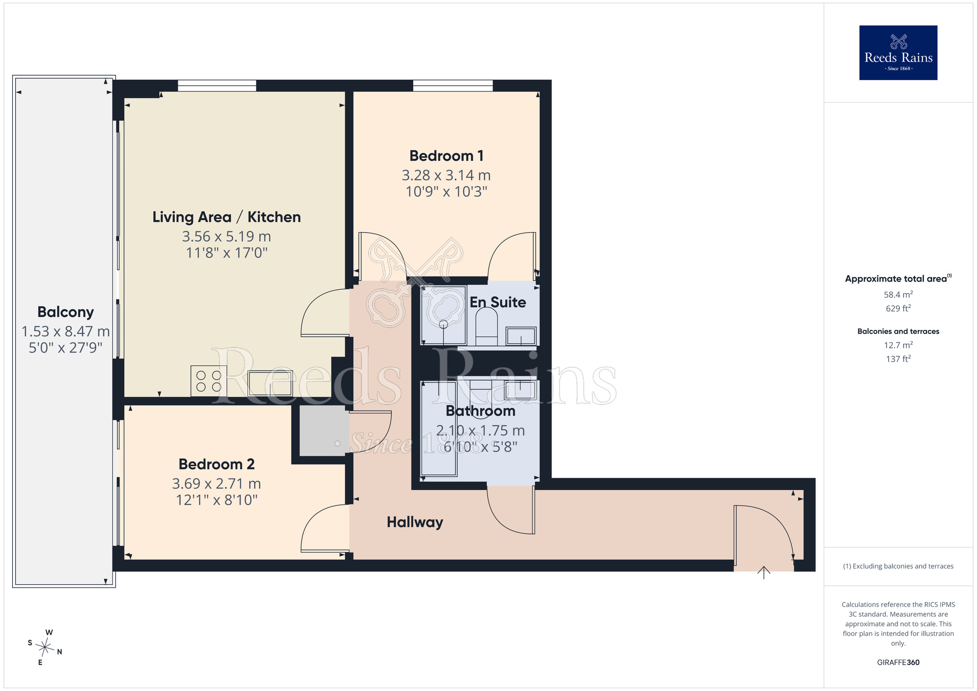 Floorplan of 2 bedroom Flat for sale, Pink, Media City UK, Salford, M50
