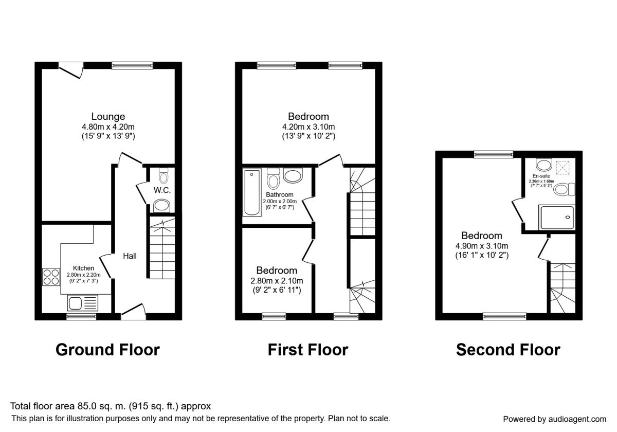 Floorplan of 3 bedroom Mid Terrace House for sale, Horsley Close, Craghead, Durham, DH9
