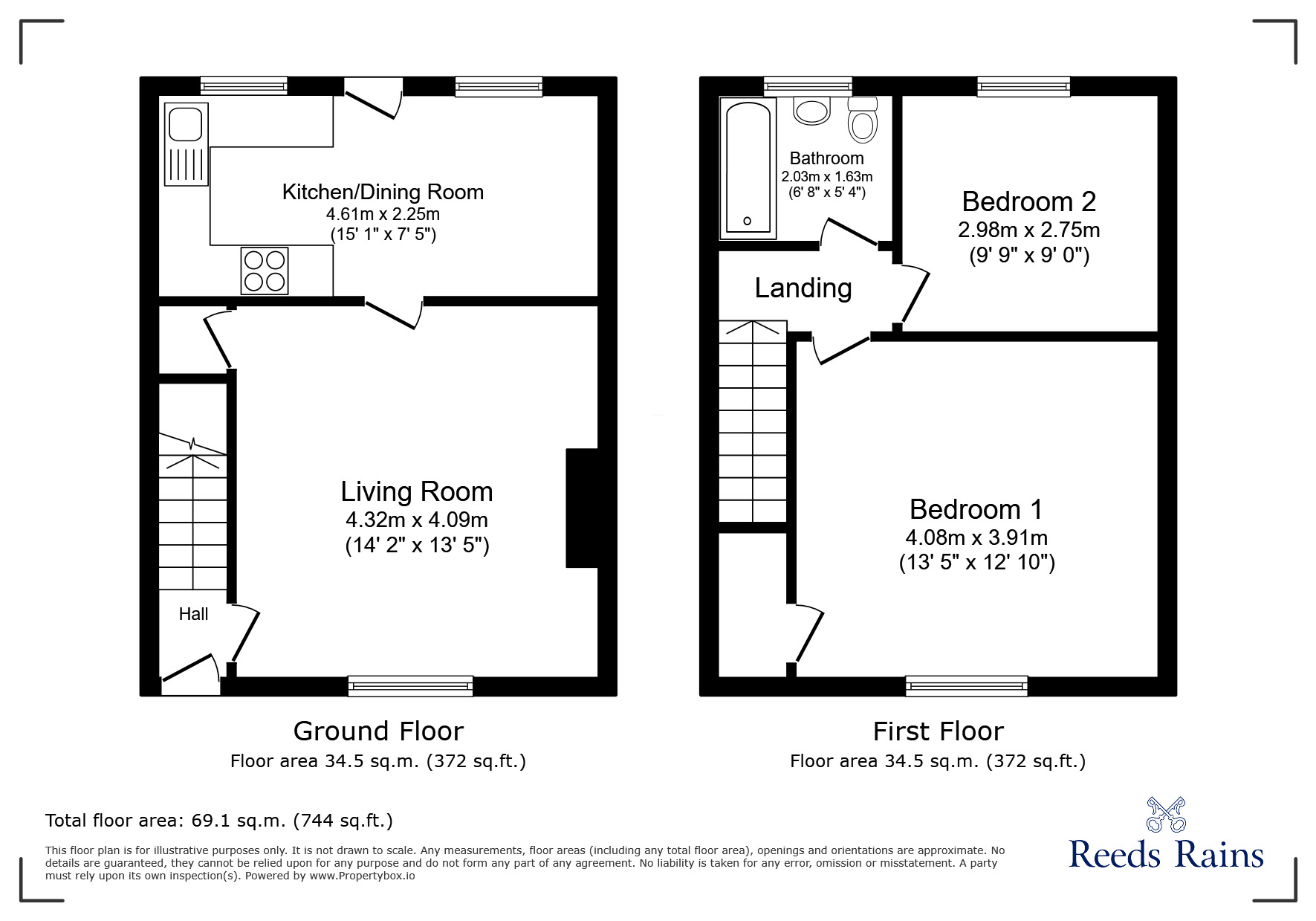 Floorplan of 2 bedroom Mid Terrace House to rent, Gladstone Street, Beamish, Durham, DH9