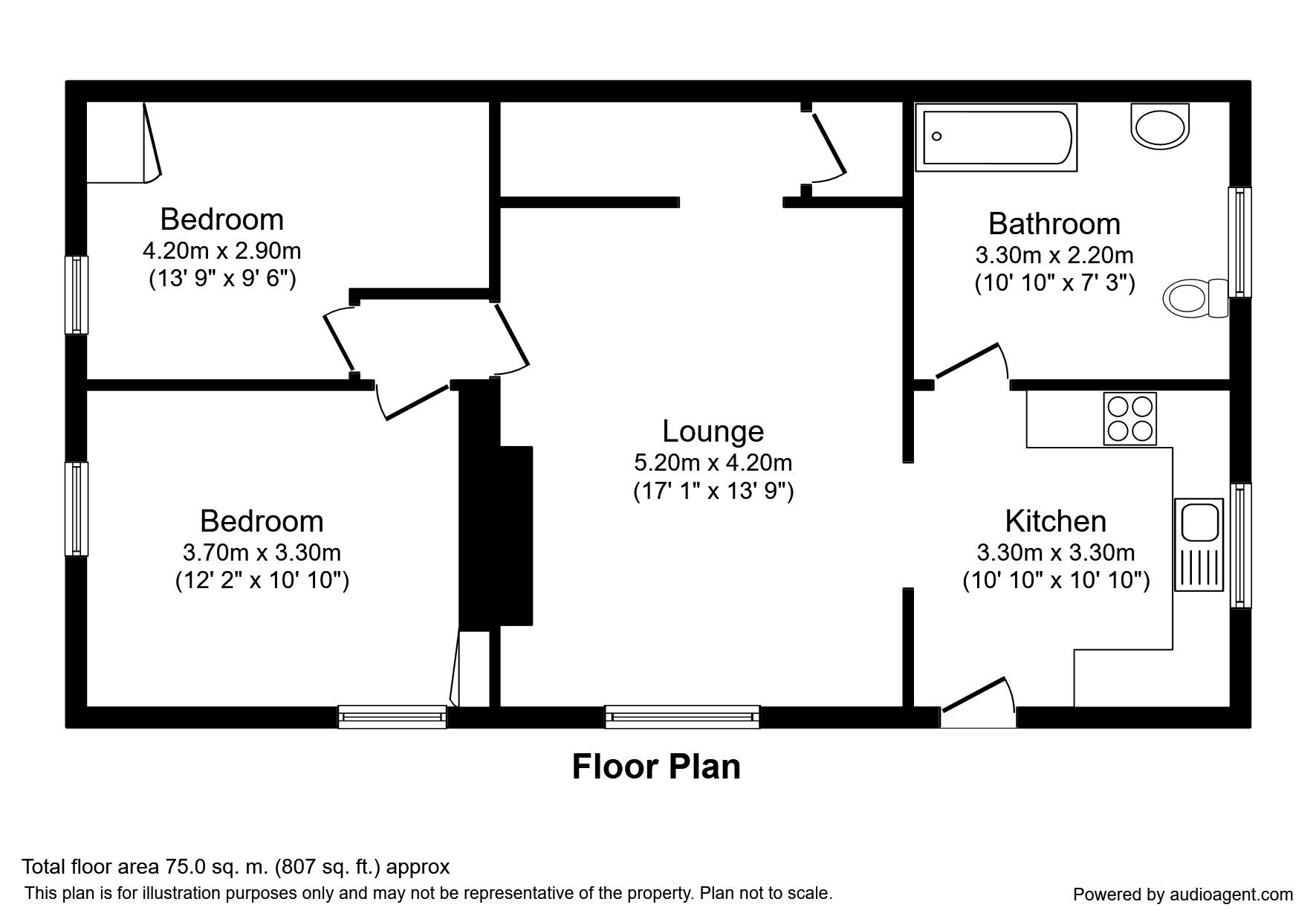 Floorplan of 2 bedroom End Terrace Flat to rent, Hobsons Buildings, Stanley, Durham, DH9