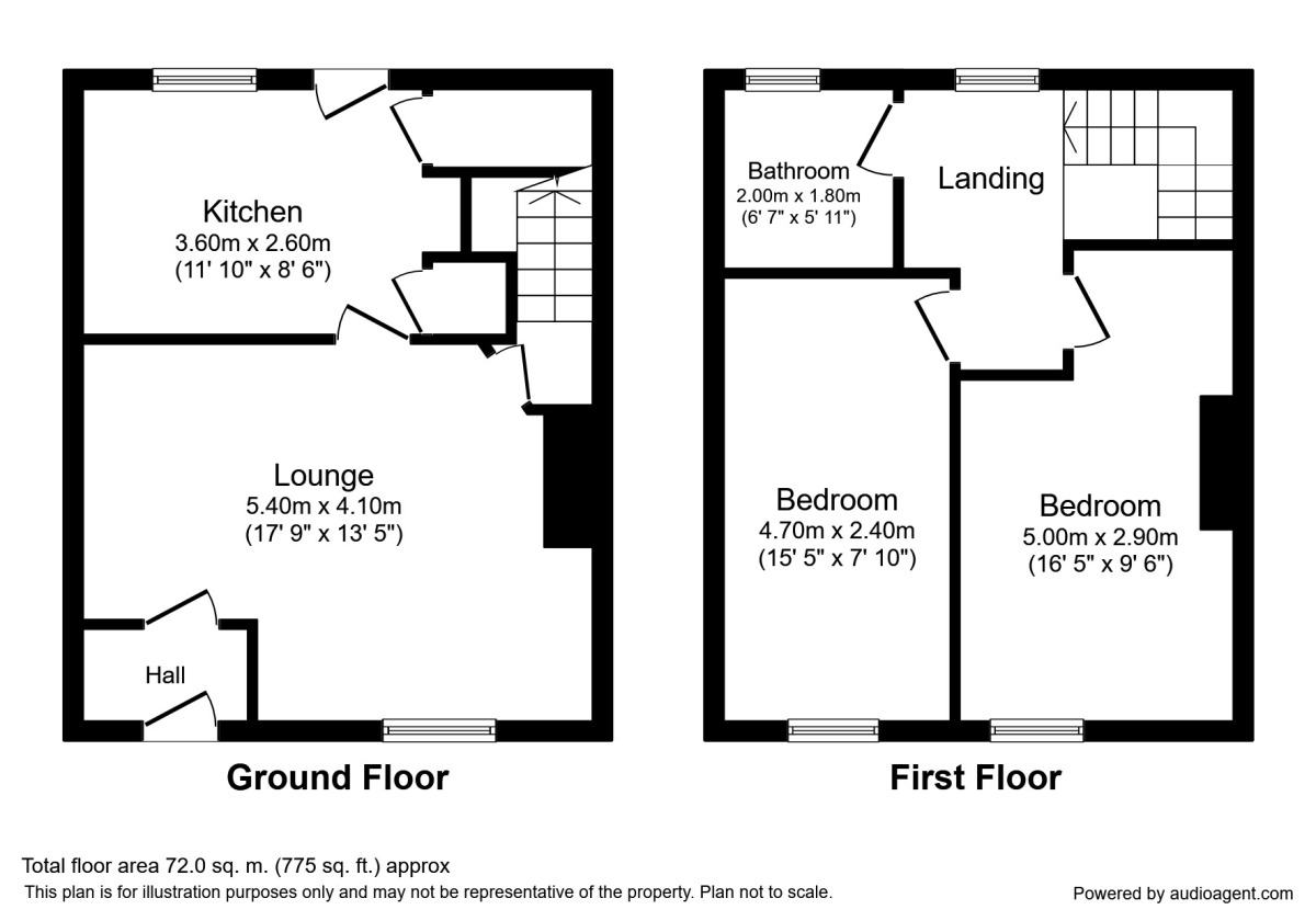 Floorplan of 2 bedroom Mid Terrace House to rent, Poplar Street, Stanley, Durham, DH9