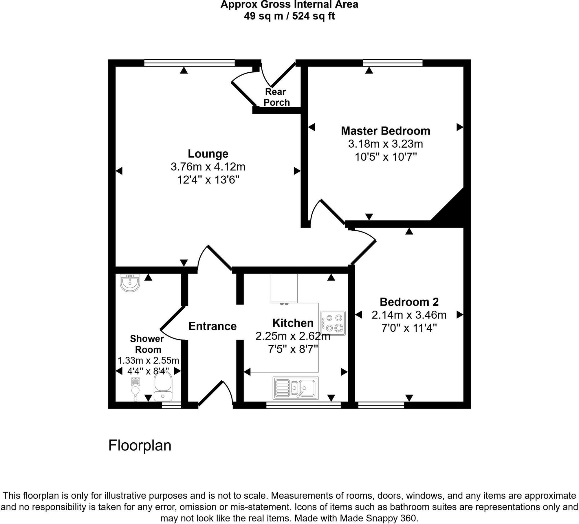 Floorplan of 2 bedroom Mid Terrace Bungalow to rent, Lenin Terrace, Stanley, Durham, DH9