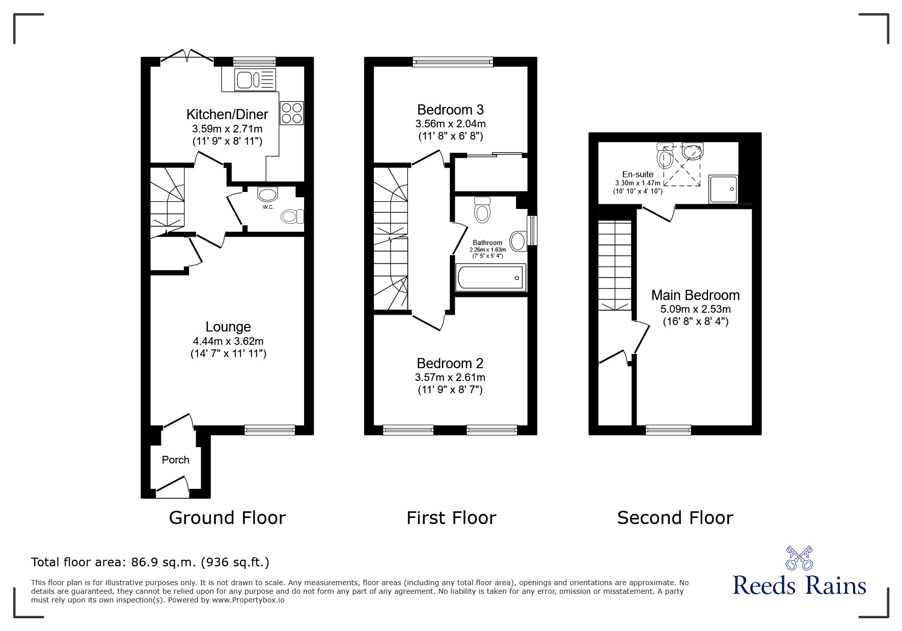 Floorplan of 3 bedroom Semi Detached House for sale, Wooler Drive, The Middles, Durham, DH9