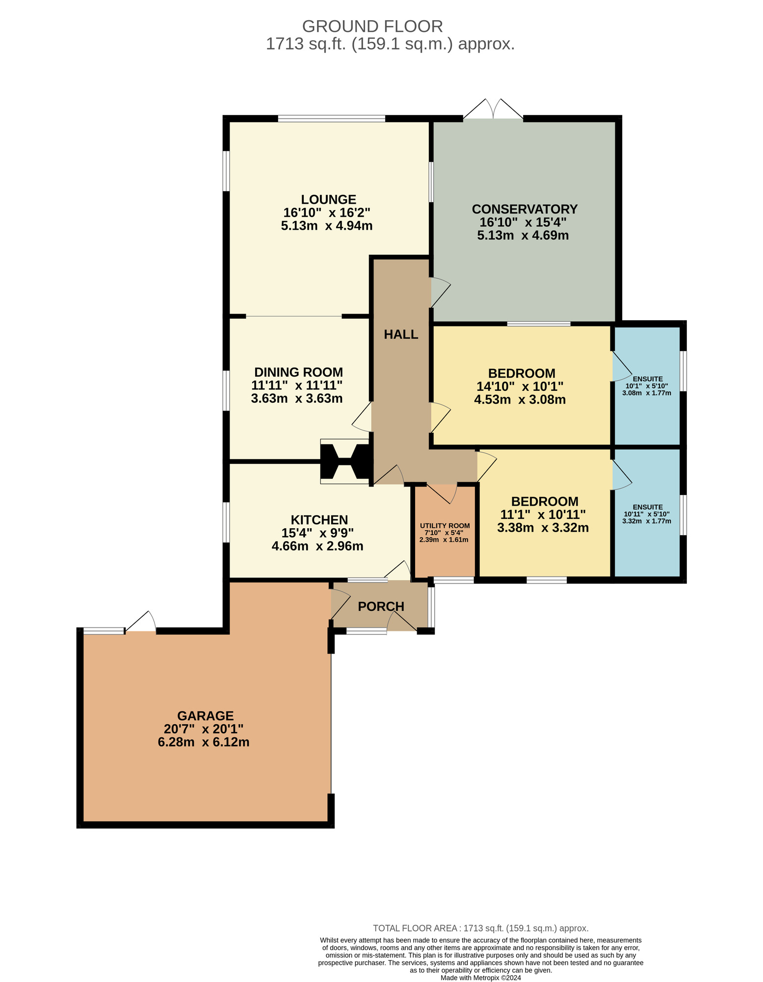 Floorplan of 2 bedroom Detached Bungalow for sale, Hartburn Village, Stockton-on-Tees, Durham, TS18