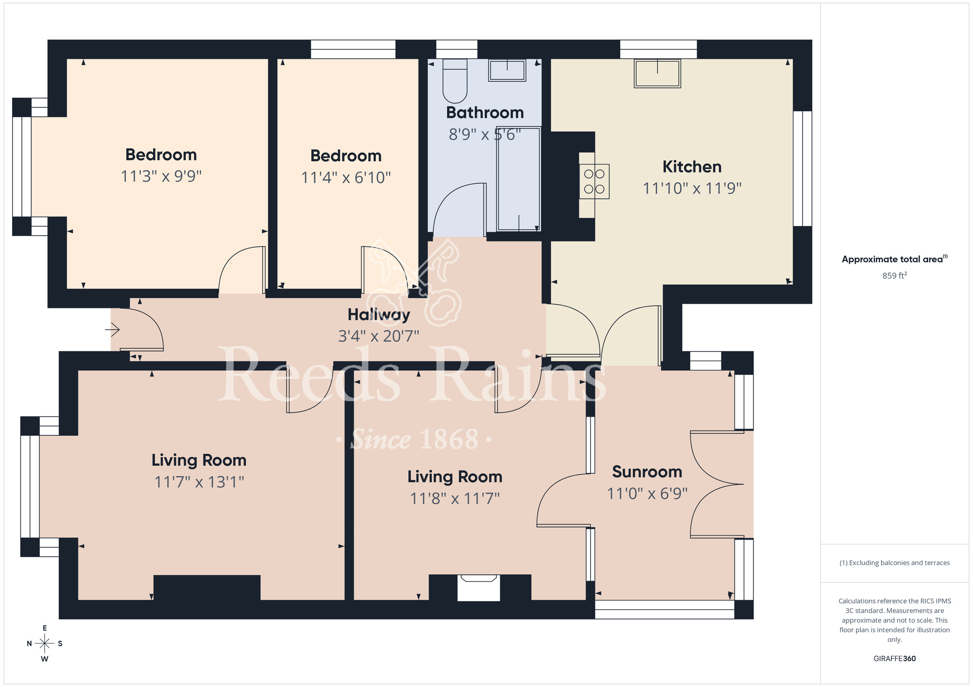 Floorplan of 3 bedroom Semi Detached Bungalow for sale, Adelaide Grove, Stockton-on-Tees, Durham, TS18