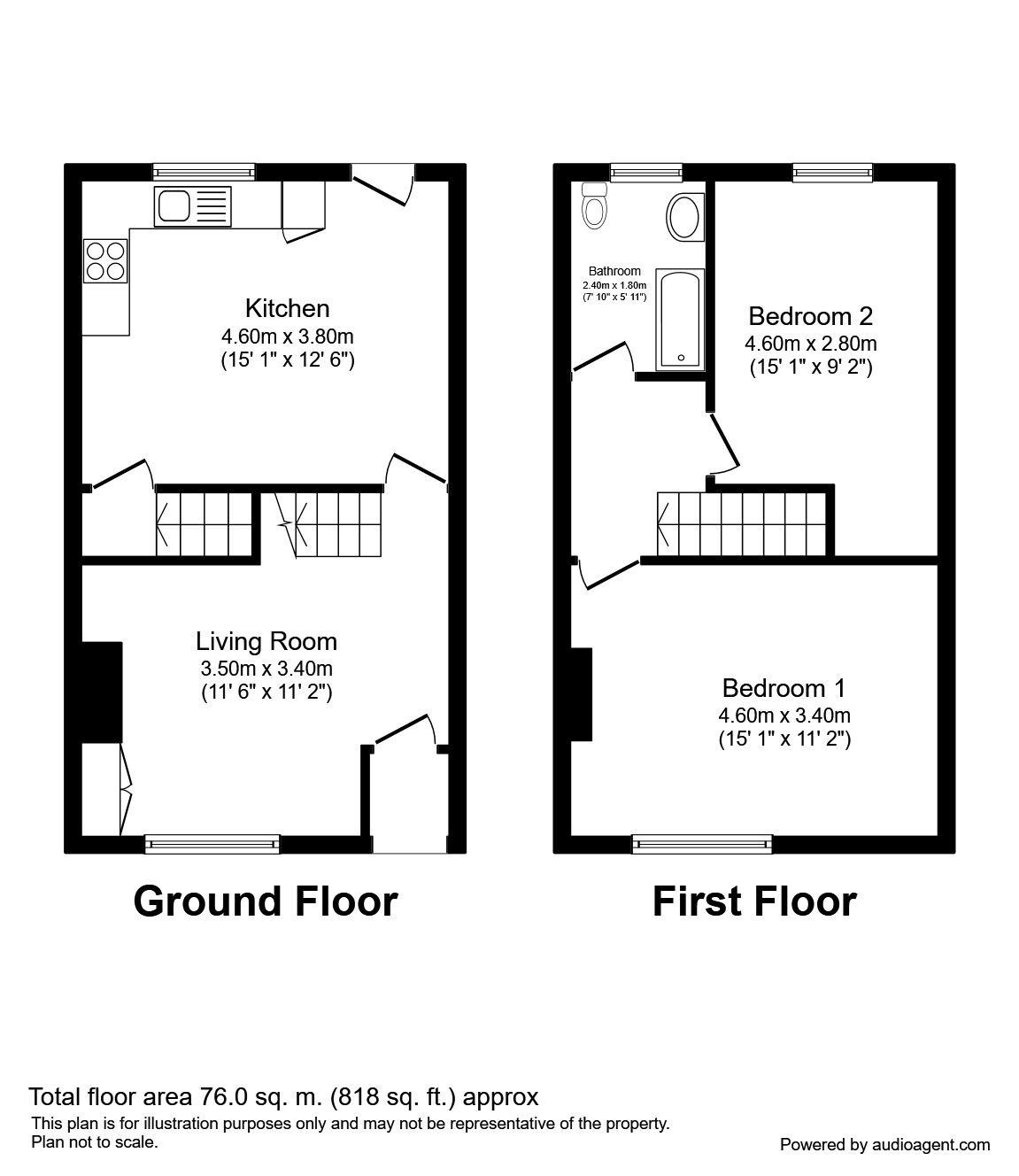 Floorplan of 2 bedroom Mid Terrace House to rent, George Street, Normanton, West Yorkshire, WF6