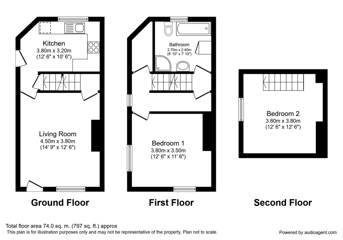 Floorplan of 2 bedroom End Terrace House to rent, Batley Road, Wakefield, West Yorkshire, WF2