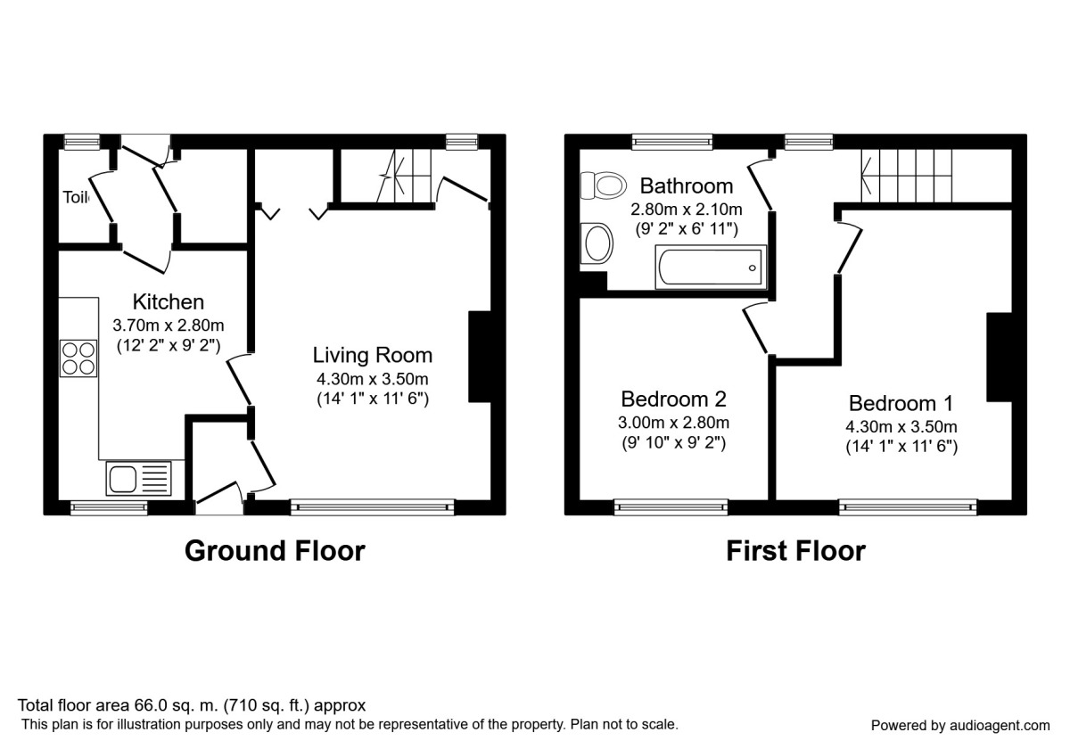 Floorplan of 2 bedroom End Terrace House to rent, Warren Avenue, Wakefield, West Yorkshire, WF2