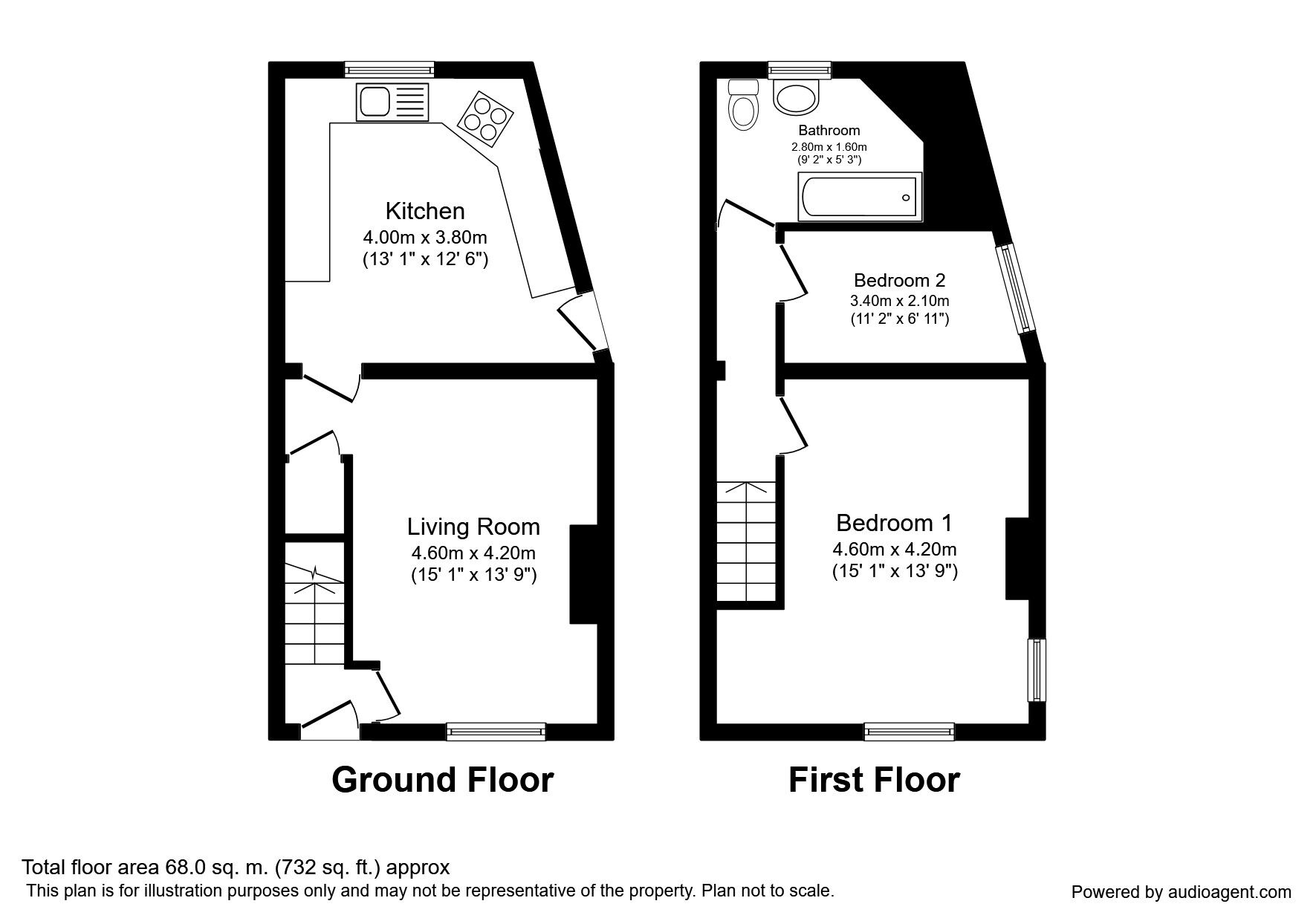 Floorplan of 2 bedroom End Terrace House to rent, Wrenthorpe Lane, Wrenthorpe, West Yorkshire, WF2