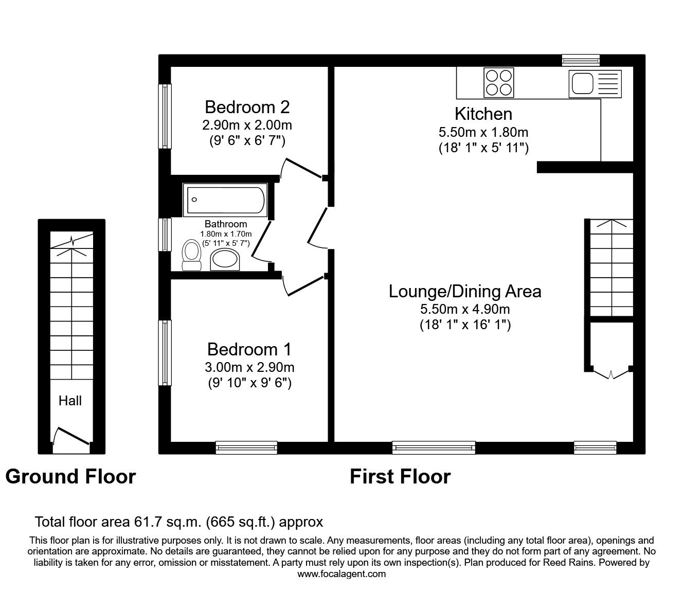 Floorplan of 2 bedroom Flat to rent, Oak Tree Court, Wakefield, West Yorkshire, WF1