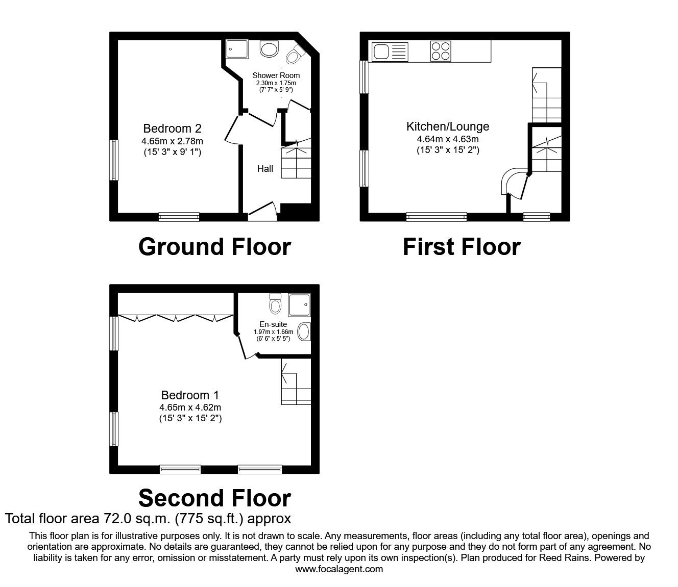 Floorplan of 2 bedroom Mid Terrace House to rent, Marlington Drive, Huddersfield, West Yorkshire, HD2
