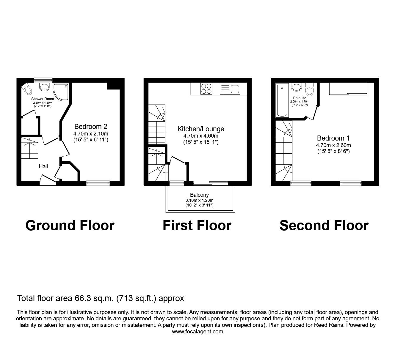 Floorplan of 2 bedroom Mid Terrace House to rent, Finchdale Close, Wakefield, West Yorkshire, WF1