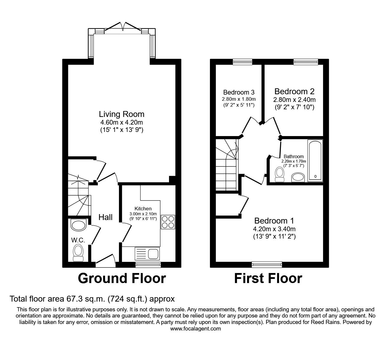 Floorplan of 3 bedroom Mid Terrace House to rent, Johnson Road, Wakefield, West Yorkshire, WF2