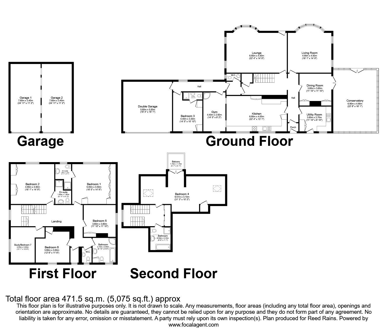 Floorplan of 7 bedroom Detached House for sale, Aberford Road, Stanley, West Yorkshire, WF3