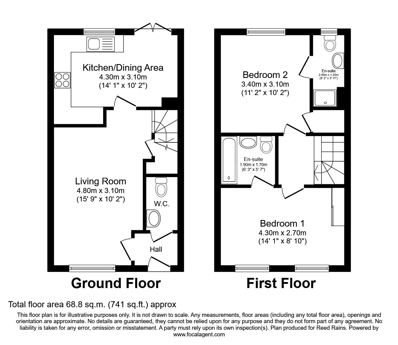Floorplan of 2 bedroom Mid Terrace House to rent, Whitaker Drive, Wakefield, West Yorkshire, WF1