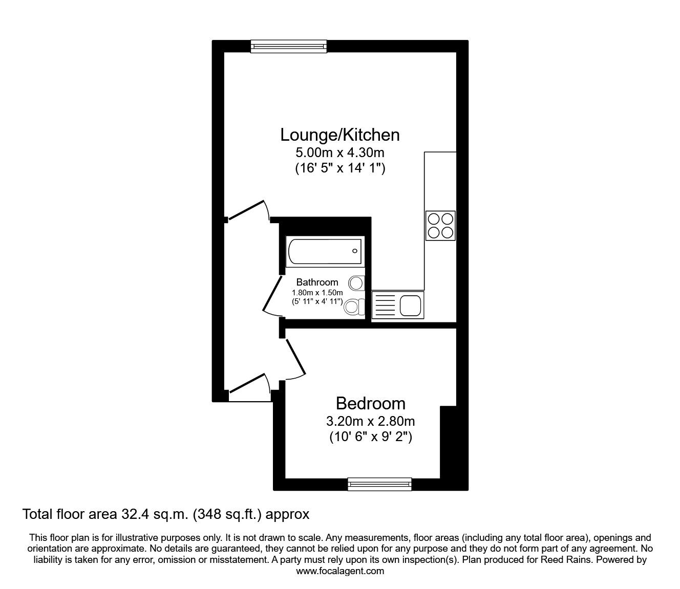 Floorplan of 1 bedroom  Flat to rent, Doncaster Road, Wakefield, West Yorkshire, WF1