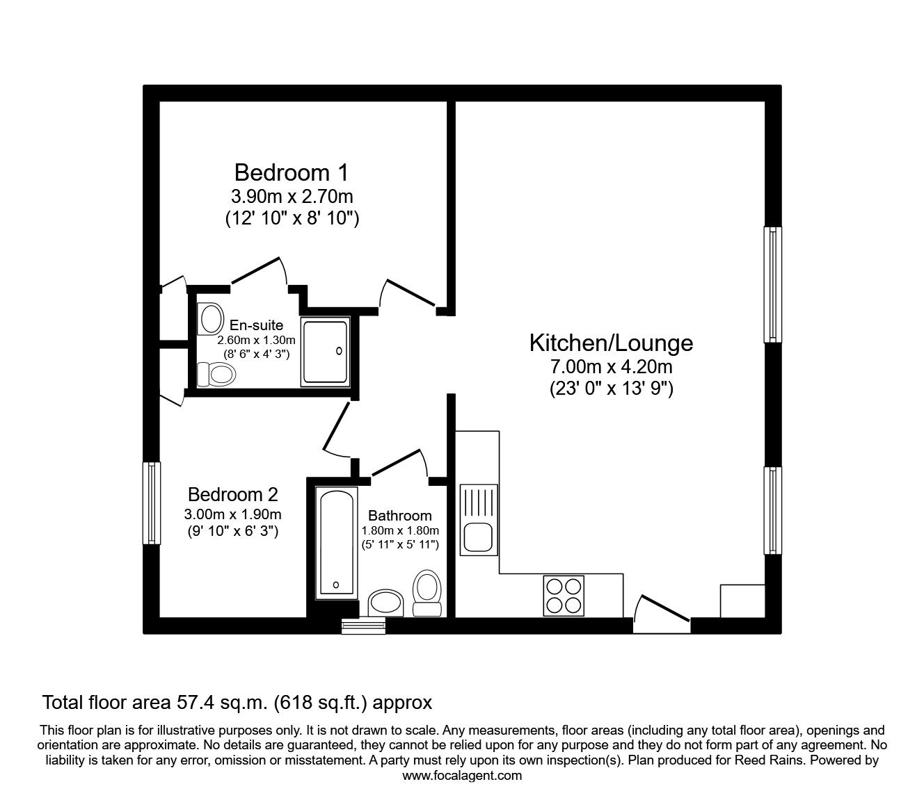 Floorplan of 2 bedroom Flat to rent, Oak Tree Court, Wakefield, West Yorkshire, WF1