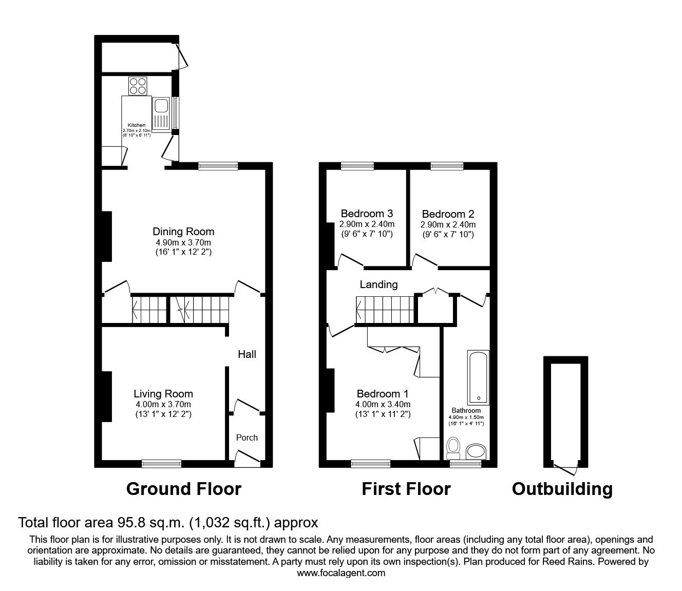 Floorplan of 3 bedroom Mid Terrace House to rent, Grime Lane, Sharlston Common, West Yorkshire, WF4