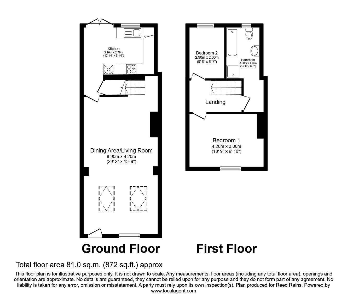 Floorplan of 2 bedroom Mid Terrace House to rent, Elsicker Lane, Warmfield, West Yorkshire, WF1