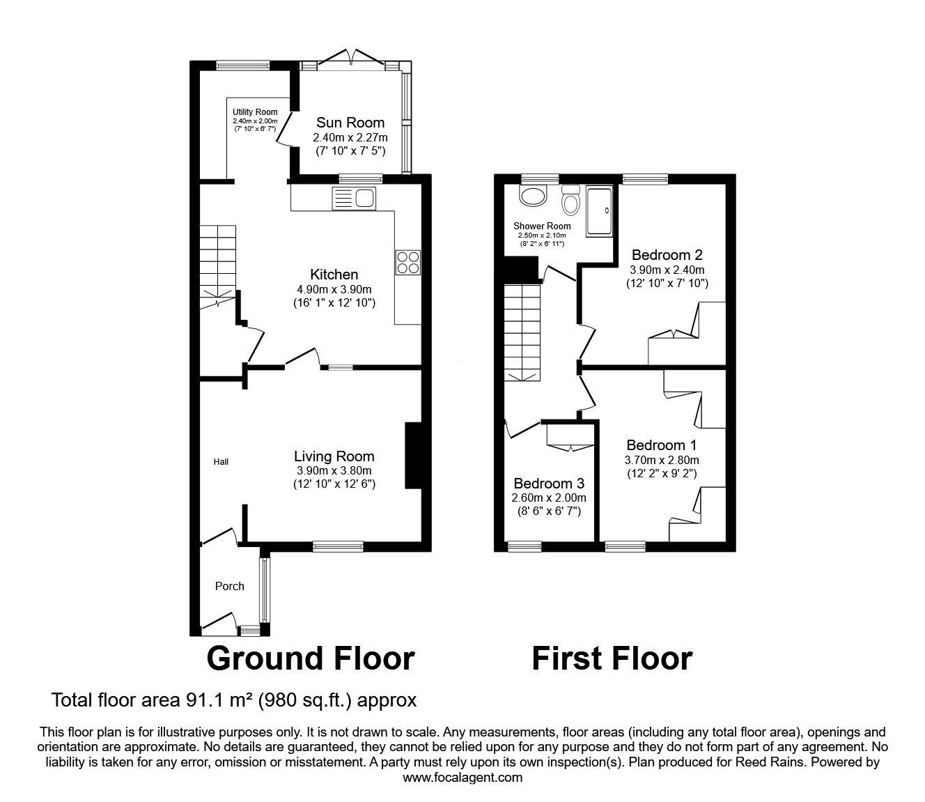 Floorplan of 3 bedroom End Terrace House for sale, Leeds Road, Wakefield, West Yorkshire, WF1