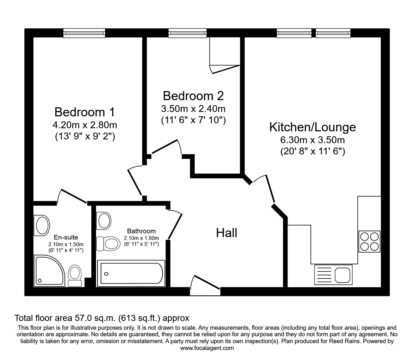 Floorplan of 2 bedroom Flat to rent, Brook Crescent, Wakefield, West Yorkshire, WF1