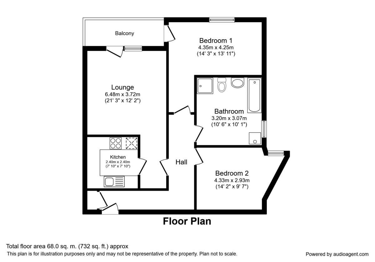 Floorplan of 2 bedroom Flat to rent, Ings Road, Wakefield, West Yorkshire, WF1