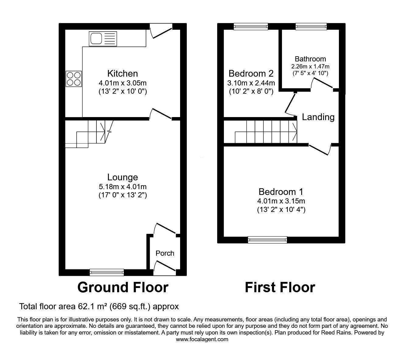 Floorplan of 2 bedroom Semi Detached House for sale, Bodmin Drive, Normanton, West Yorkshire, WF6