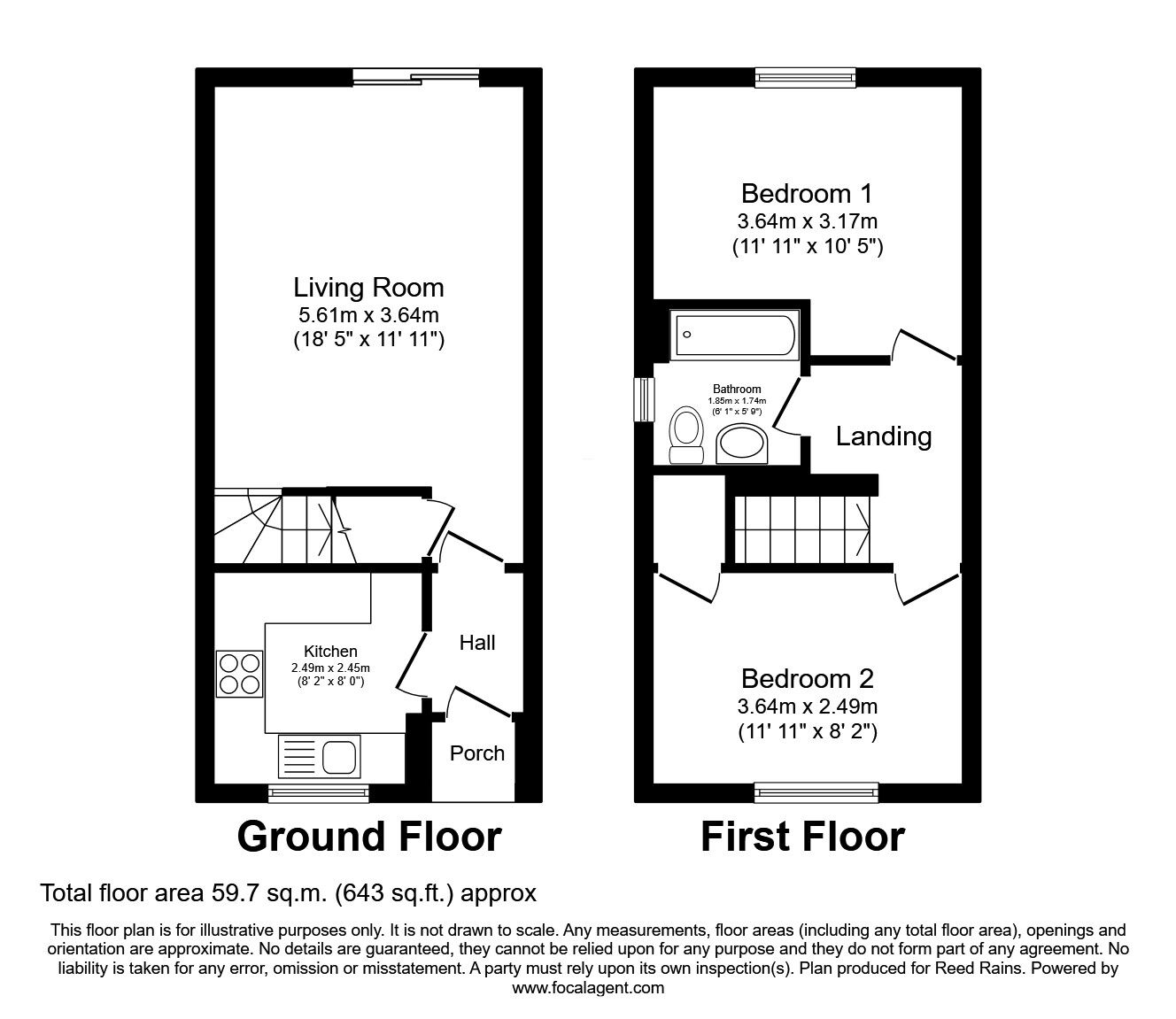 Floorplan of 2 bedroom End Terrace House for sale, Airedale Heights, Wakefield, West Yorkshire, WF2